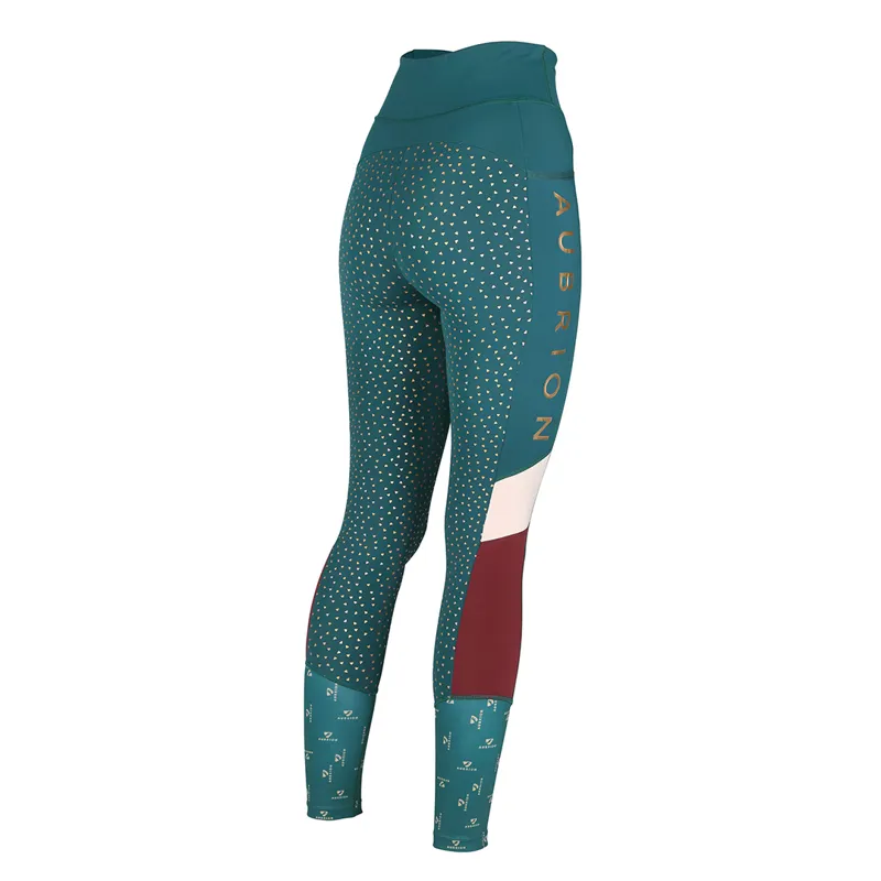 Shires Aubrion Eastcote Full Grip Ladies Riding Tights - Dark Green - Large-2